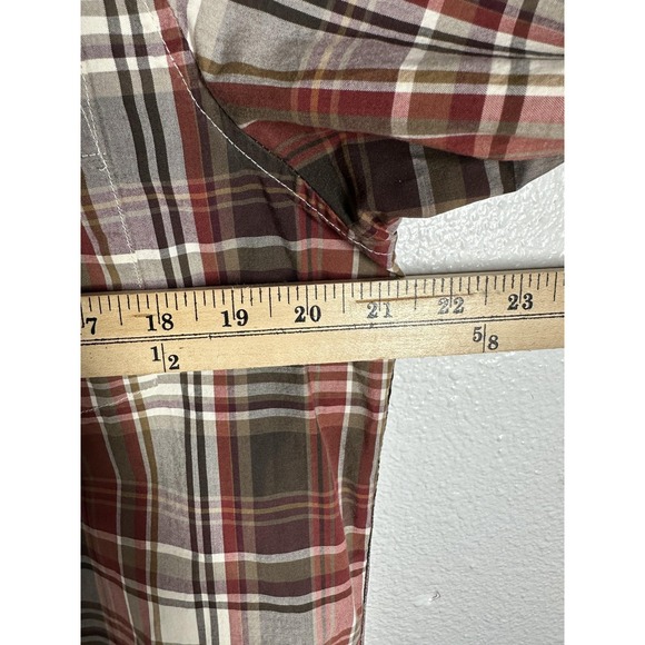 Eddie Bauer Shirt Mens Small Red Brown Plaid Button Front Long Sleeve Cotton - Picture 4 of 6